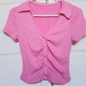 NWOT Cropped Bubblegum Pink Polo Top